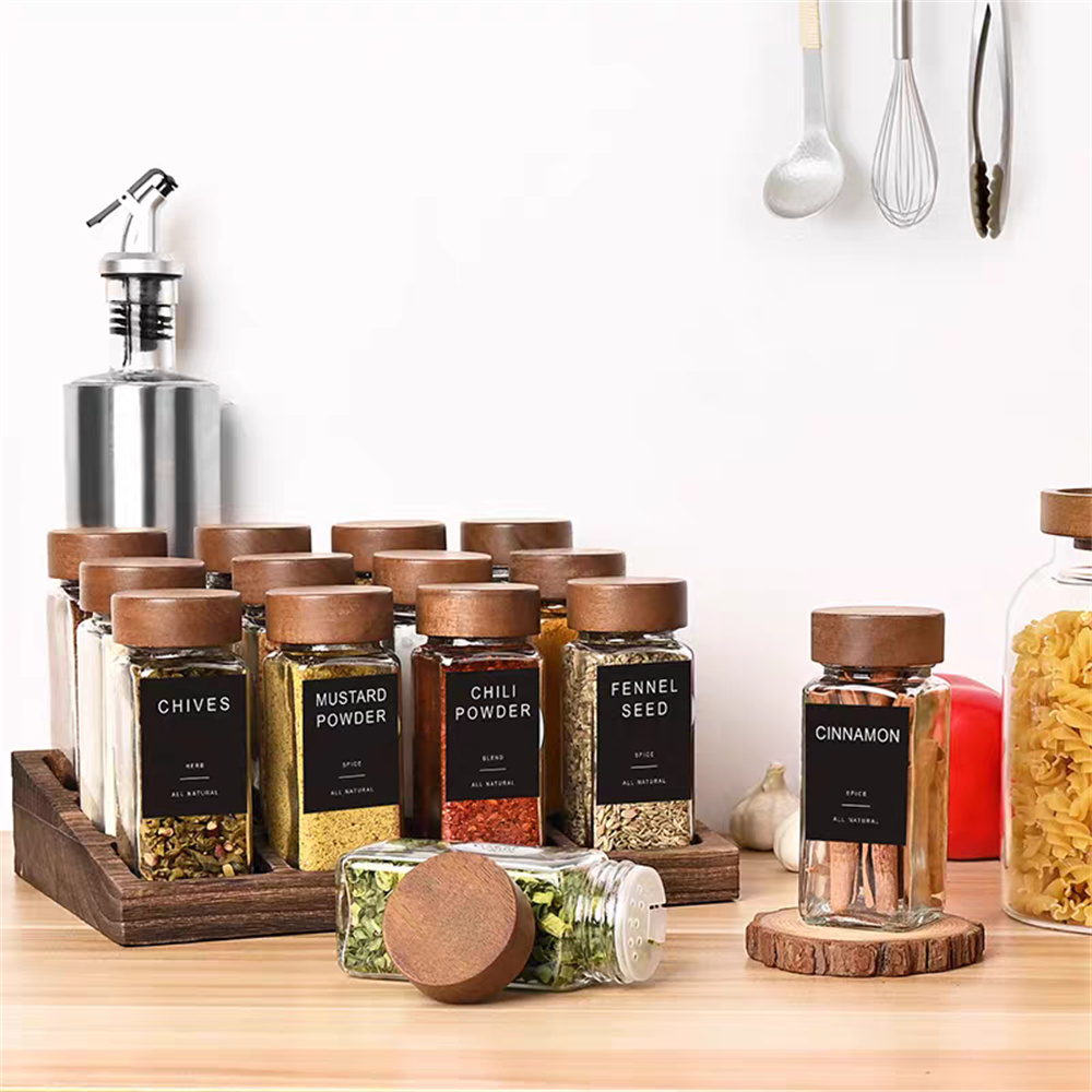 Square Glass Seasoning Bottle, Solid Wood Lid, Gla01.jpg