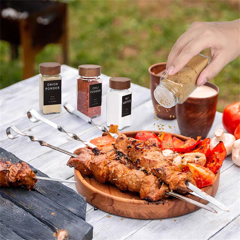 Square Glass Seasoning Bottle, Solid Wood Lid, Gla03